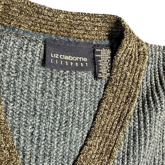 Liz Sport Blue and Grey Stripe Chenille Cardigan - Picture 4 of 7